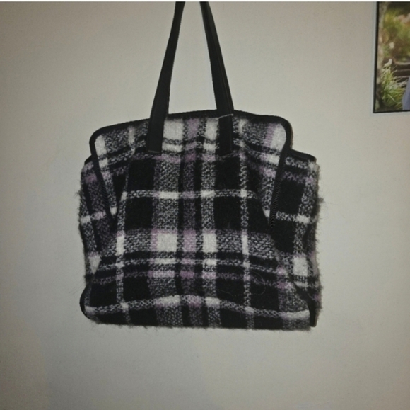 🍂🍁RARE Kate Spade New York Black/Lavender/Ivory Plaid  Large Morley Tote Bag - Picture 6 of 6